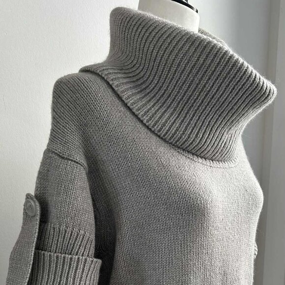BCBG MaxAzria Dove Grey Wool-Angora Knit Cowl Sweater with Short Sleeves – US XS - Picture 1 of 13